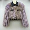 Women's Short Real Raccoon Wool Coat Sheepskin Square Collar Youthful Slim Fur Striped Coat for Women