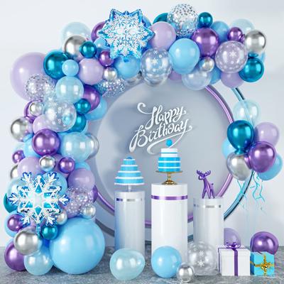 Ice And Snow Themed Snowflake Balloon Garland Arch Set Blue Purple Balloons Girl's Birthday Party Decoration Baby Shower Globos