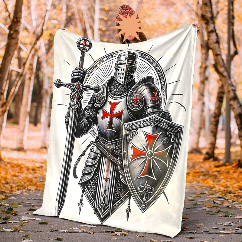 Cross Templars Knight Flannel Blanket Soft Warm All-Season Throw, Design for Camping, Car Travel, Hiking Sofa, Bed, Office Perfect Gift for Parties