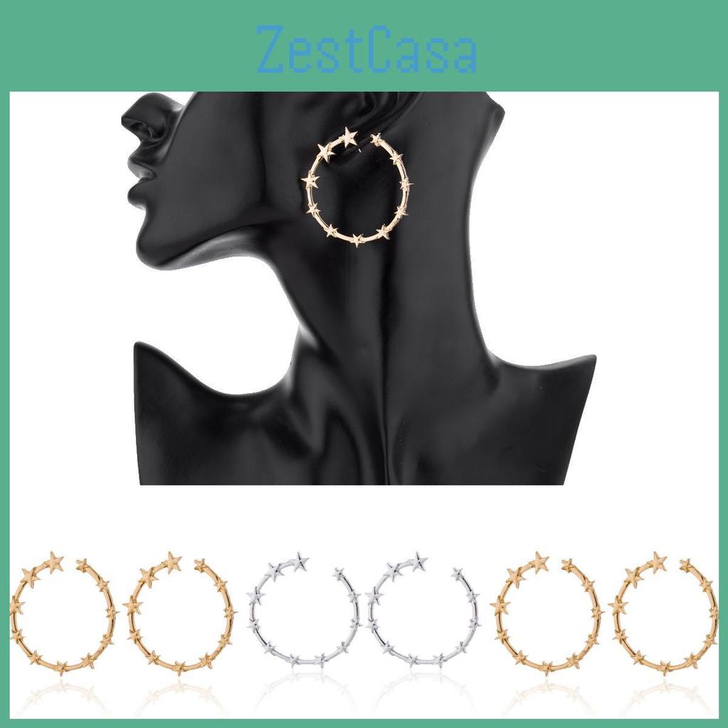 Star Chic Circle Earrings For Women Fashionable Gold Silver Design Minimalist