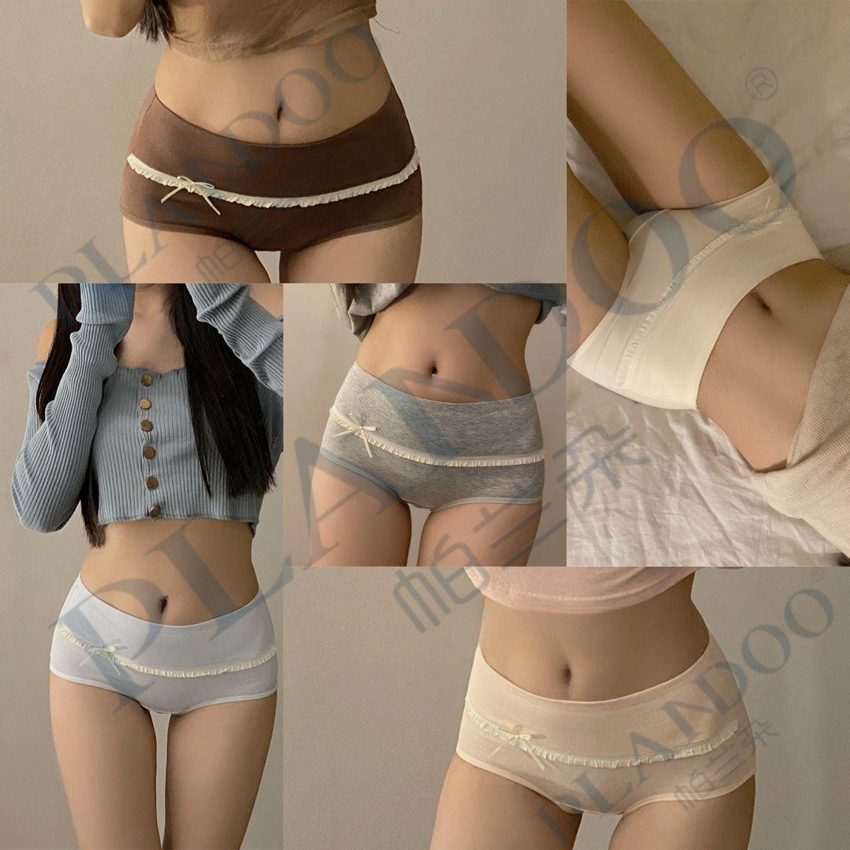 

5 шт. расширенный шаговый шов симпатичный сладкий кремовый нижнее белье для женщин средней высокой талии бант треугольные брюки 2XL