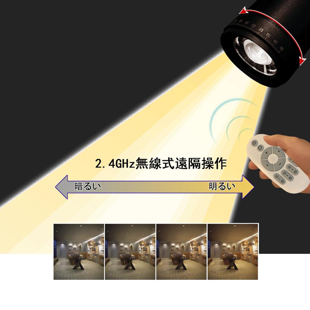 LED Spotlight for Duct Rails, Warm White, 100W Equivalent, Adjustable Beam Angle, 10W, Dimmable, 2.4GHz Wireless Remote Control, 1-Pack (Black)