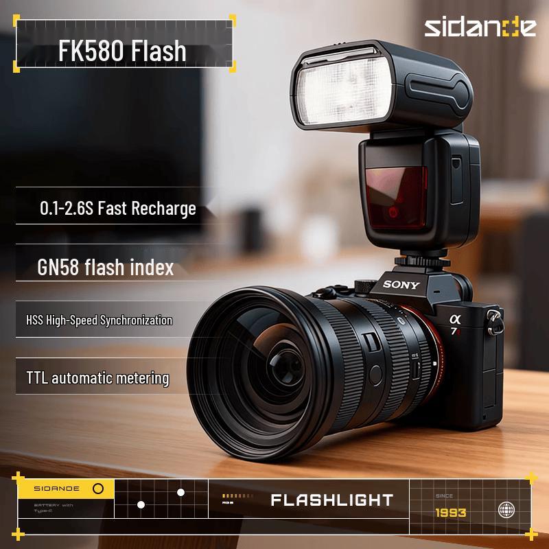 Вспышка Sidande FK580 TTL с горячим башмаком для камер Sony GN58, High-Speed Sync, TTL Auto Metering