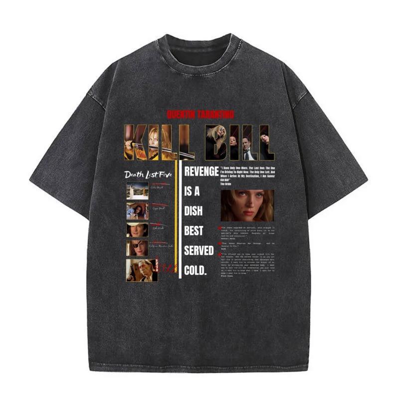 Washed Vintage T-shirt Kill Bill Movies Tshirt Women Fashion Oversized Streetwear Male Casual Cotton Short Sleeve T Shirts