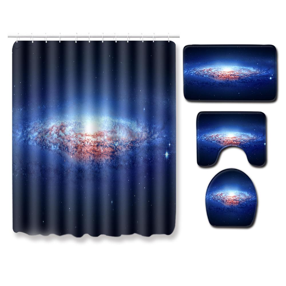 Landscape Shower Curtain Floor Mat Combination Four-Piece Set Bathroom Toilet Carpet Shower Room Mat Foot Mat