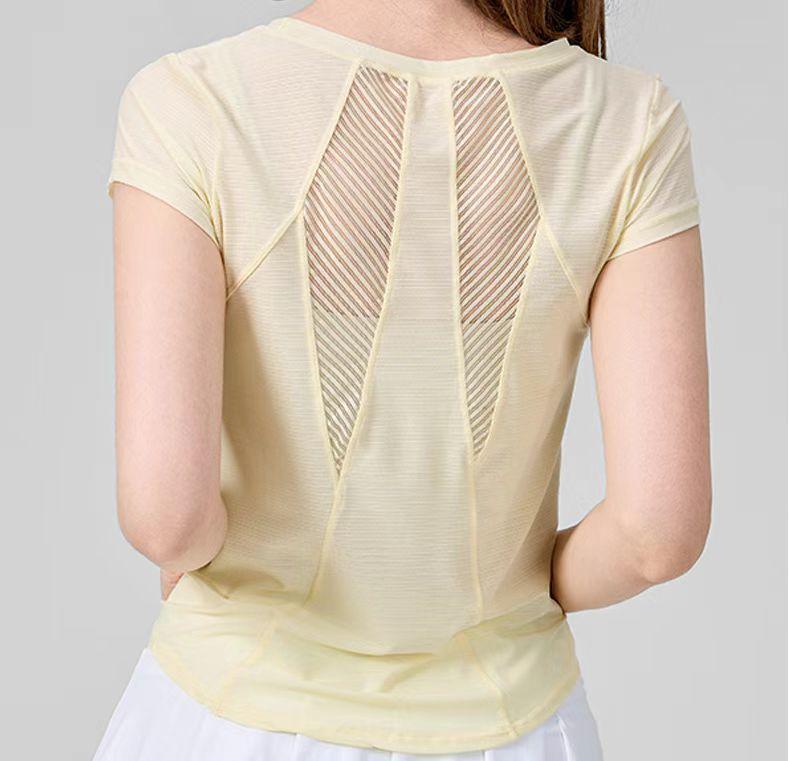 

Stylish Quick-Dry Yoga Cover-Up: Spring/Summer Short Sleeve Fitness Wear with Beautiful Back Design for Women L жёлтый
