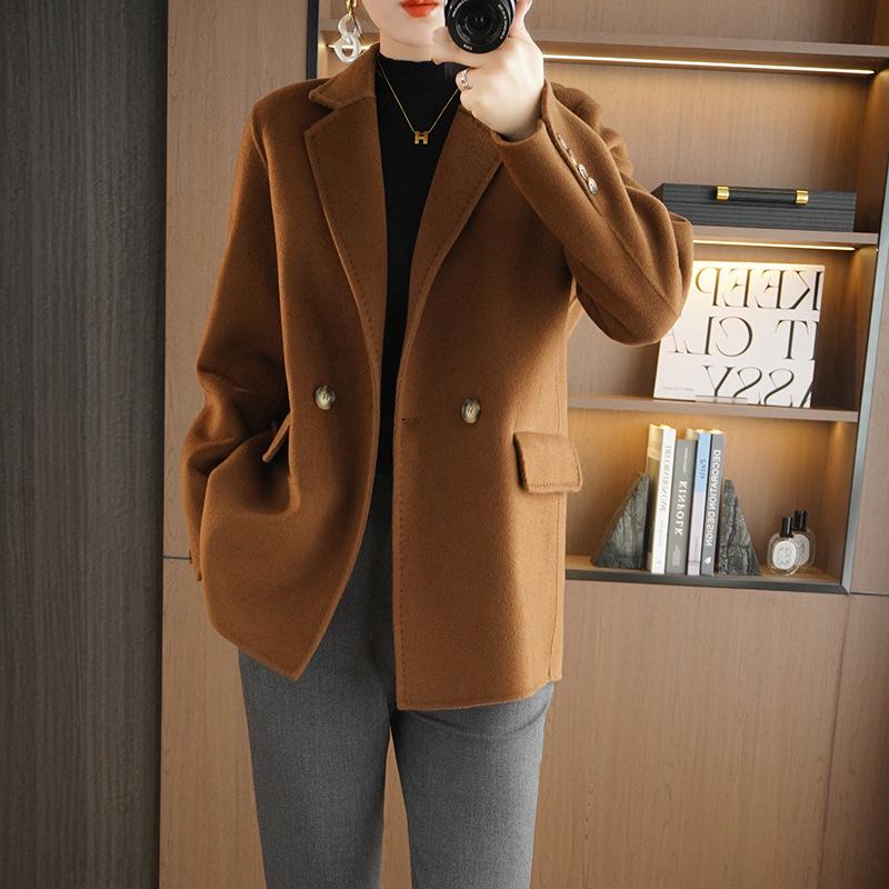 Damen Slim Woll-Melton Übermantel - Mittellang, Doppelseitig mit Reverskragen für Herbst und Winter