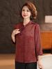 Stylish Summer Jacquard Shirt for Middle-Aged & Elderly Women - Plus Size, Nine-Sleeve, Stand-Up Collar, New Chinese Style