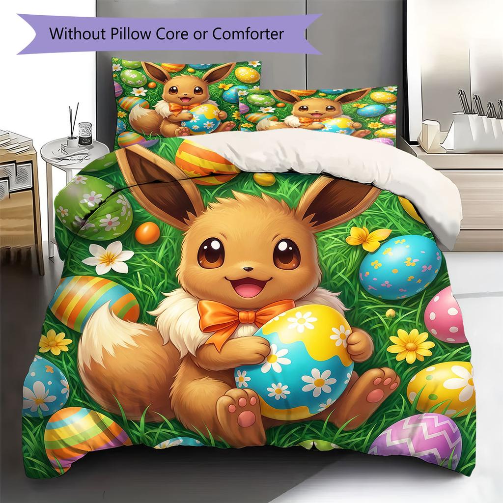 Cute Easter Egg Pattern Bedding Quilt Set Quilt Cover Pillowcase Home Decoration Birthday Gift (1 * Duvet Cover + 2 * Pillowcase, Without Core)