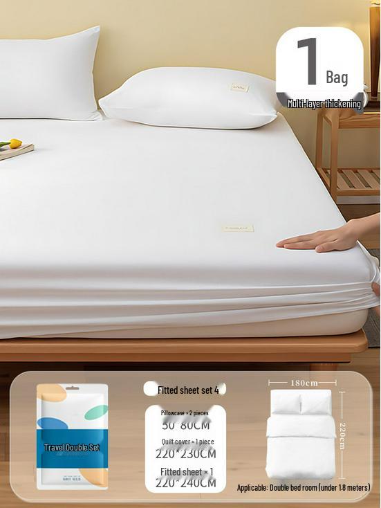 100% Baumwolle Dickes Einweg-Bettwäsche-Set: Bettlaken, Bettbezug & Kissenbezug - Tragbar, Schmutzabweisend für Hotel & Reise