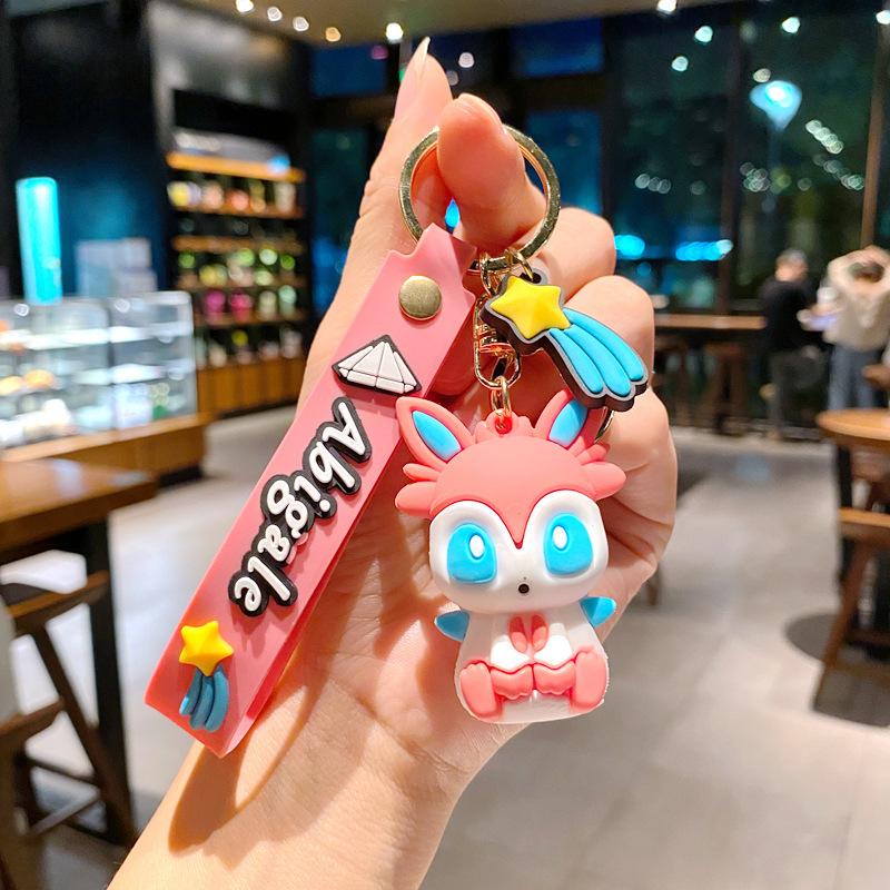 Eeveelution Pokemon Keychain Set, 3D Anime Figure Key Ring Pendant, Cute Kawaii Bag Car Charm Gift for Pokemon Fans
