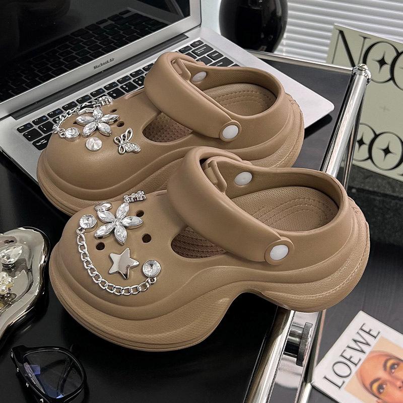 

Baotou slippers versatile women s shoes spring and summer new rhinestone heightening non-slip new thick-soled hole shoes women 39-40