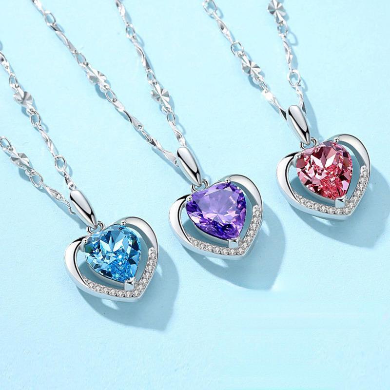 BELLA BOX Pandantiv de cristal albastru în formă de inimă Colier etern Accesorii de bijuterii pentru femei farmec nunta logodna bijuterii fine
