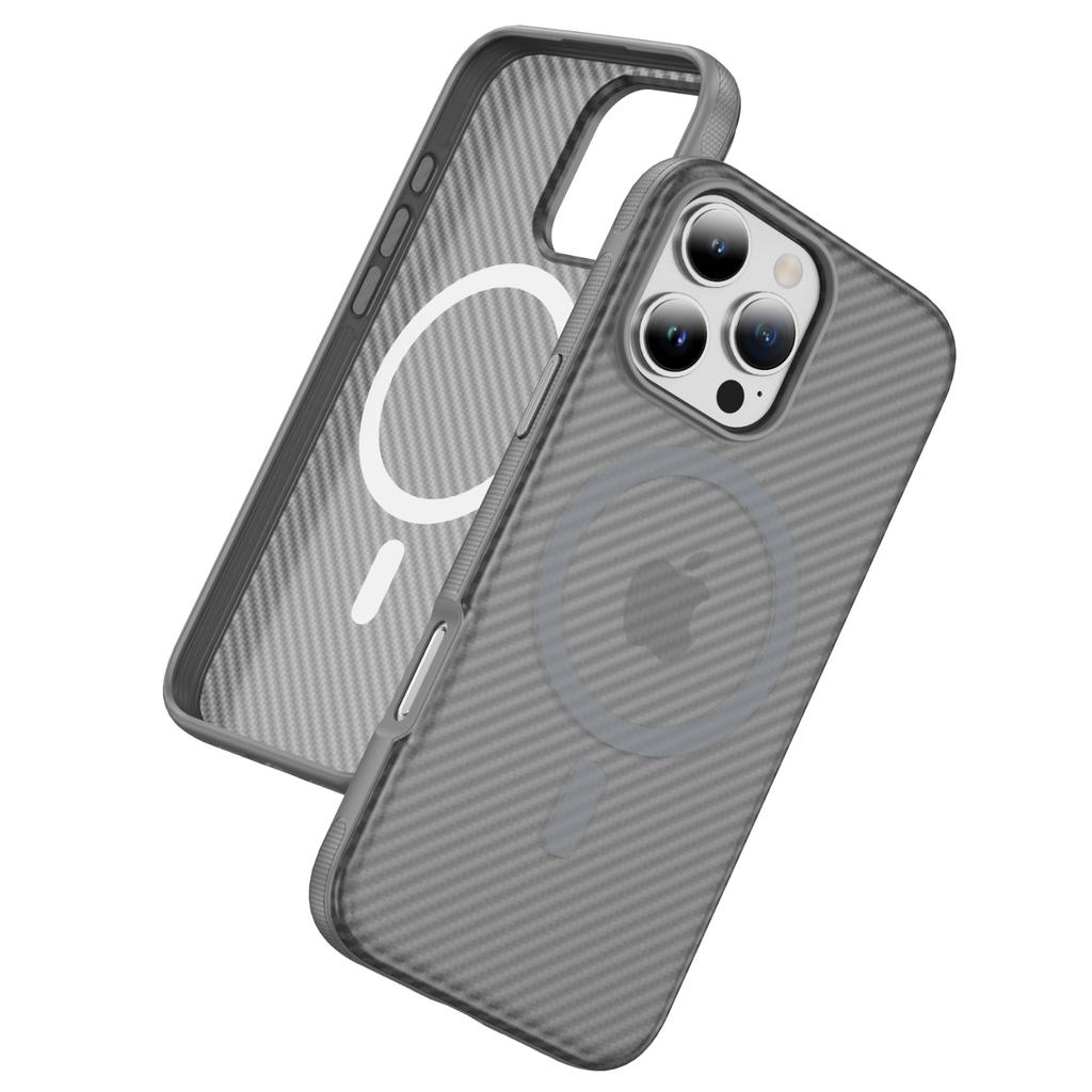 Carbon Fiber Texture Magnetic PC+TPU Frosted Clear Case For IPhone17 Pro Max Air 16 15 14Plus 13 12 for MagSafe Shockproof Cover