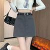 Women's Gray High-Waisted A-Line Mini Skirt – Summer College Style, Versatile European & American Fashion
