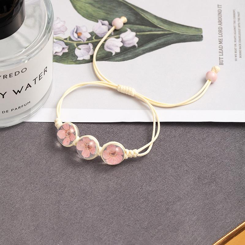 Fresh And Sweet Peach Blossom Bracelet Handmade Woven Girlfriend Dried Flower Bracelet Street Stall Girl Glass Dried Flower Bracelet