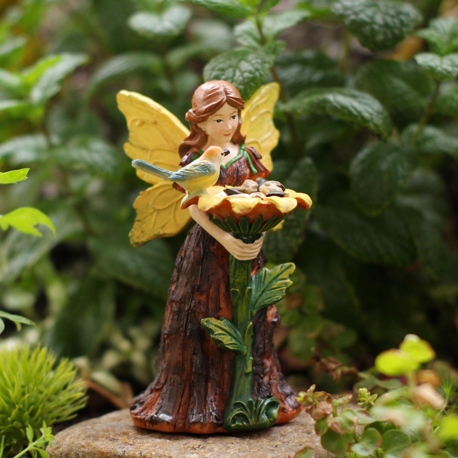 Tree Bark Angels Sunflower Bird Feeder Resin Garden Sculpture One Size