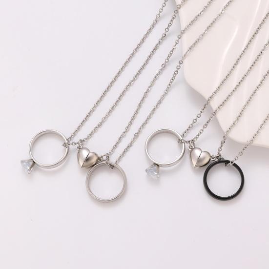 Yousheng 1 Pair Couple Matching Necklaces Electroplated Alloy Magnetic Heart And Ring Shape Pendant Adjustable Romantic Love Husband Wife Pairing