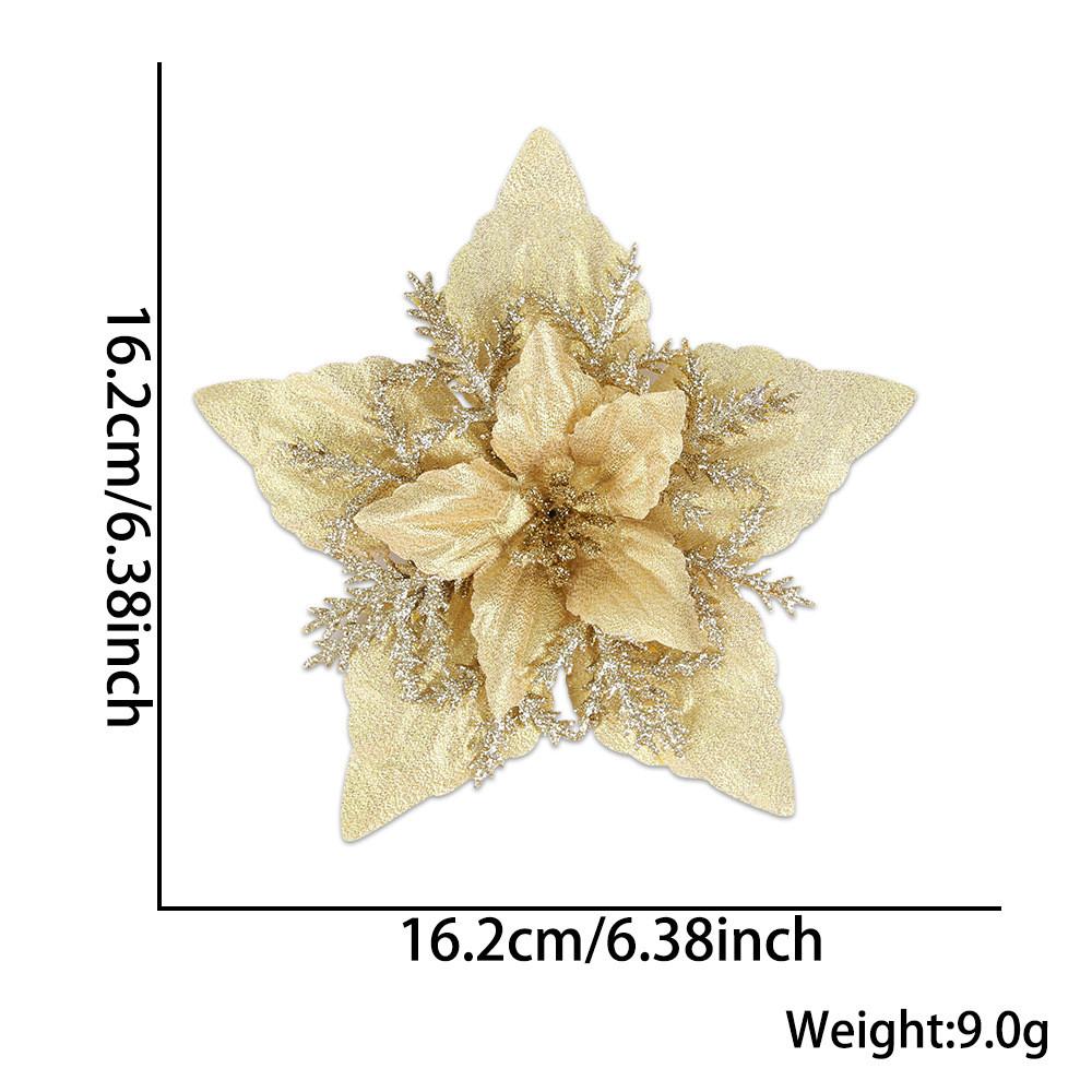 Beautiful 16cm Christmas Faux Flower Head With Glittery Gold Silver And Red Accents