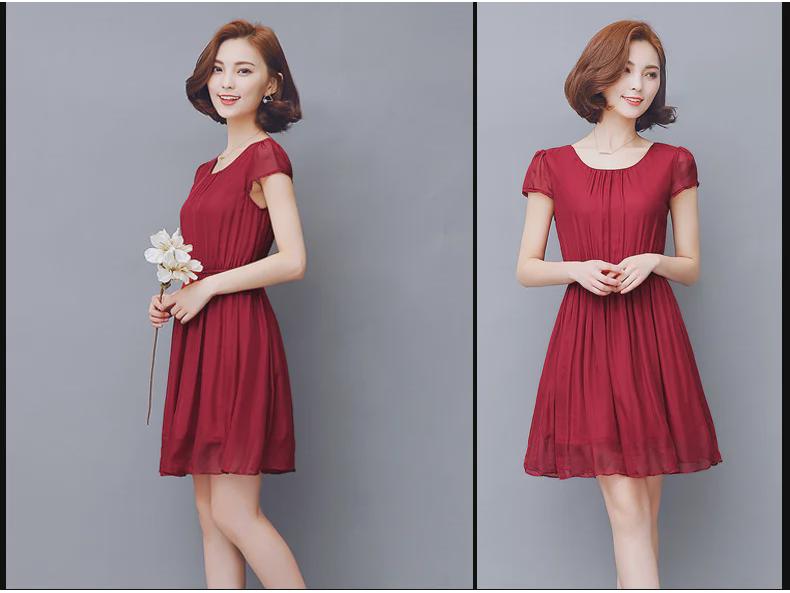 Mulberry Silk Slim Fit Short-Sleeved Summer Dress for Women, Large Sizes Available