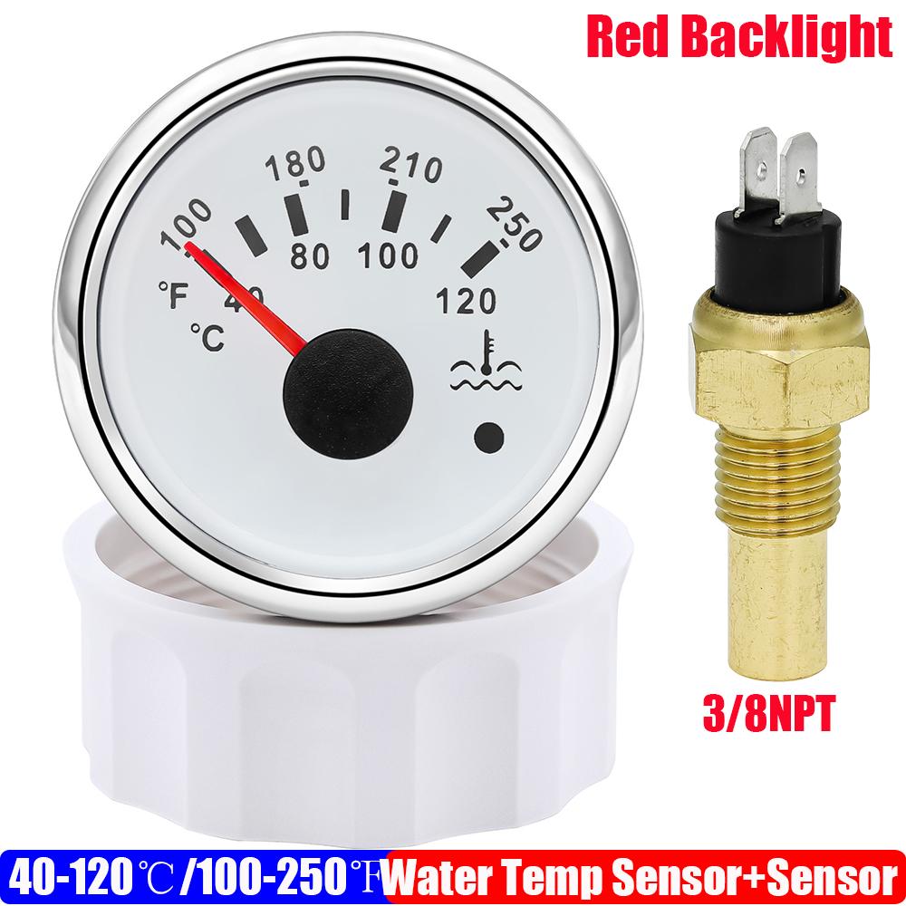 

40~120℃ 100~250 ℉ Датчик температуры воды + датчик с сигнализацией 2 52 мм измеритель температуры воды красная подсветка для авто морской лодки 9-32 В