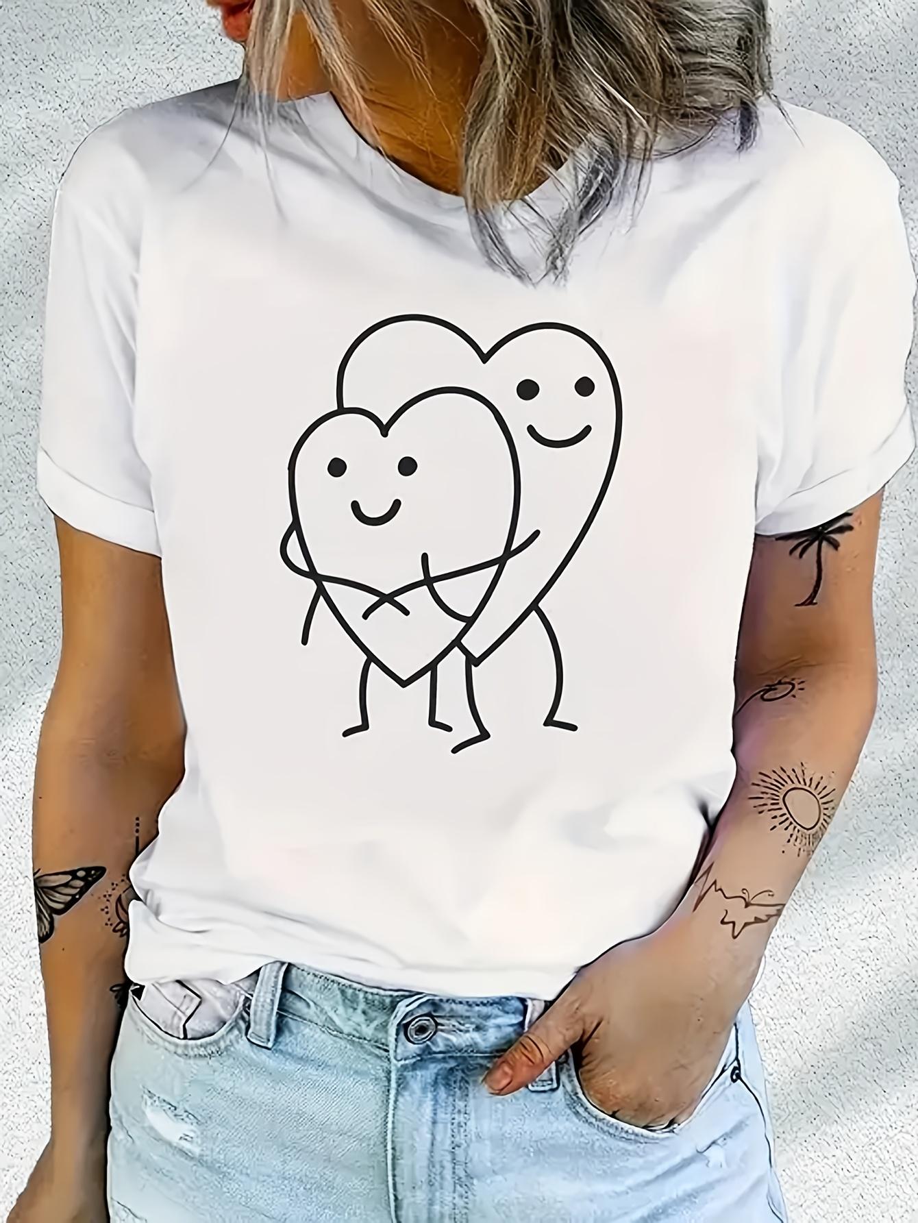 1pc Short Sleeved Round Neck Women s T-shirt, Suitable for Spring, Autumn, and Summer, Trendy and Distinctive Prints, Preferred for Leisure Travel, S белый