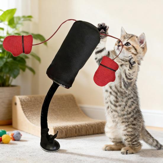 Interactive Cat Punching Bag Cat Boxing Toy with Springy Bobbing Action Dangling Boxing Gloves Punching Bag Play Gym for Cats Exercise Stress Relief
