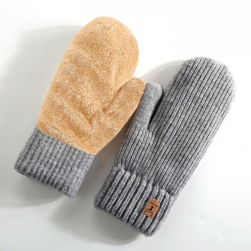 Elasticity Warm Finger Mittens Double Layer Warm Knitted Gloves Fashion Gloves  Boys Girls