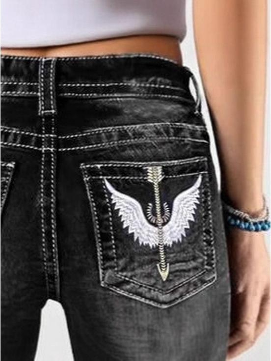 Dámské univerzální evropské a americké úzké rozšířené trendy dlouhé džíny jednobarevné