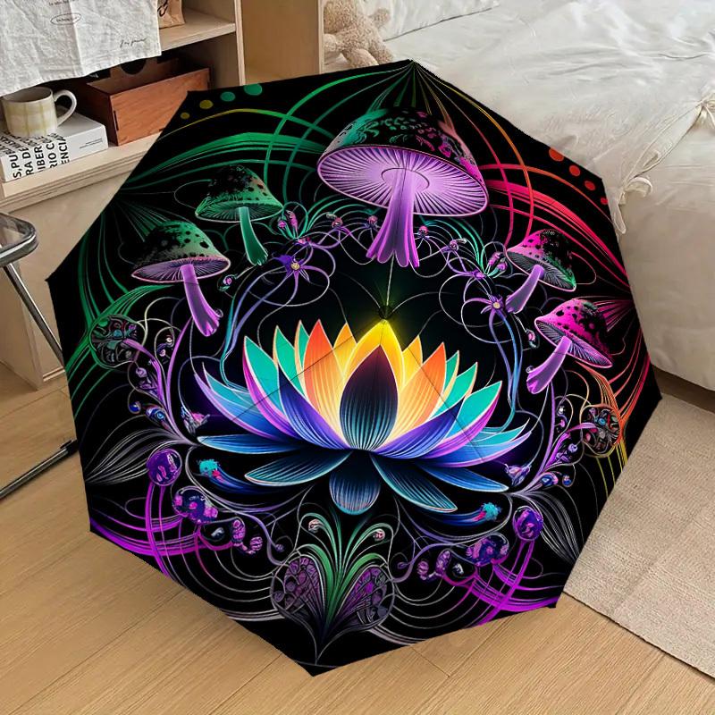 1pc Mushroom Mandala Automatic Open/Close Umbrella, Halloween & Gifts - Ideal for Daily, Formal, Party Use, Durable Canopy Yy251011001