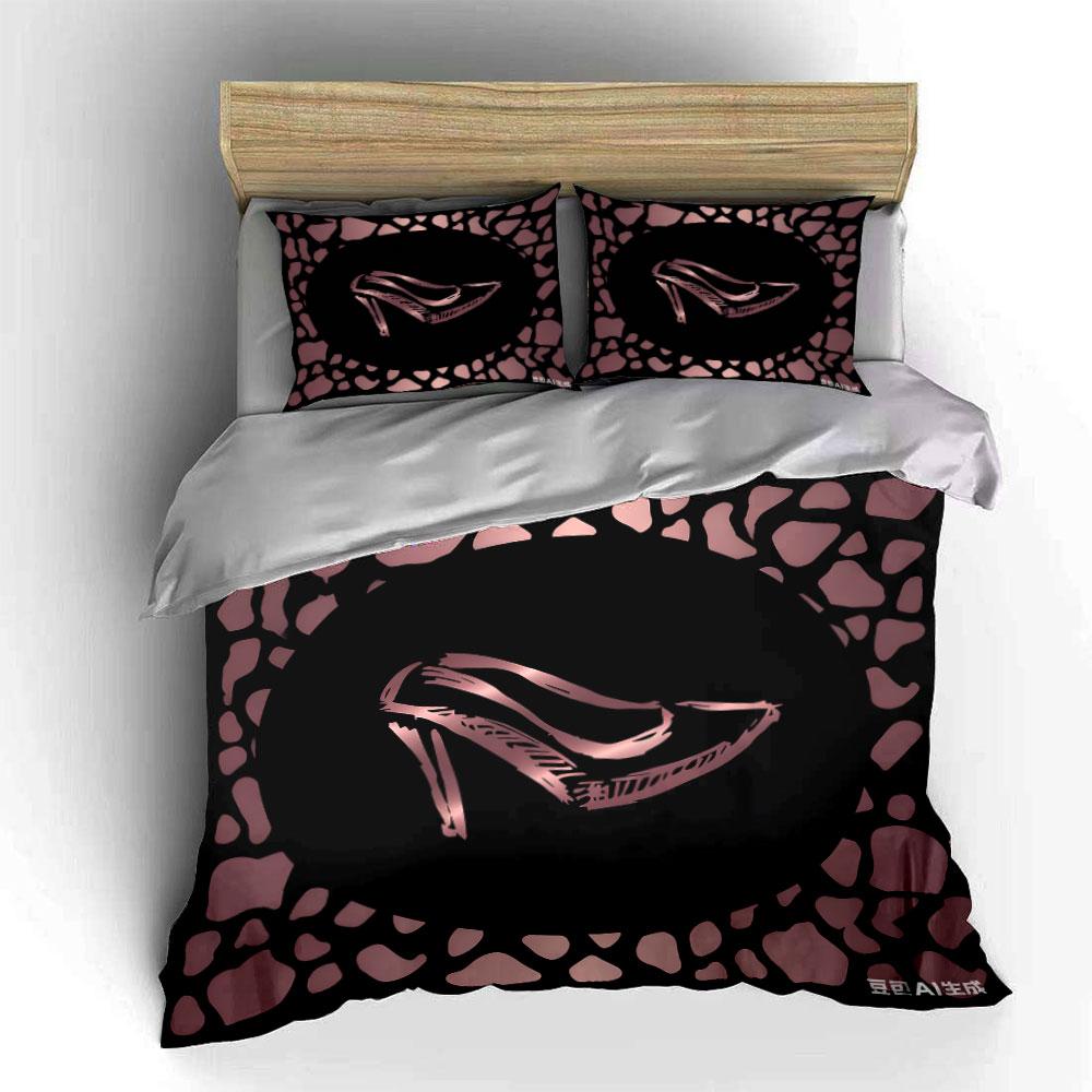 Elegant Shoes Pattern Sets Multiple Sizes Kid'S And Adults' Bedroom Exquisite 3Pc Bedding Set, Gift