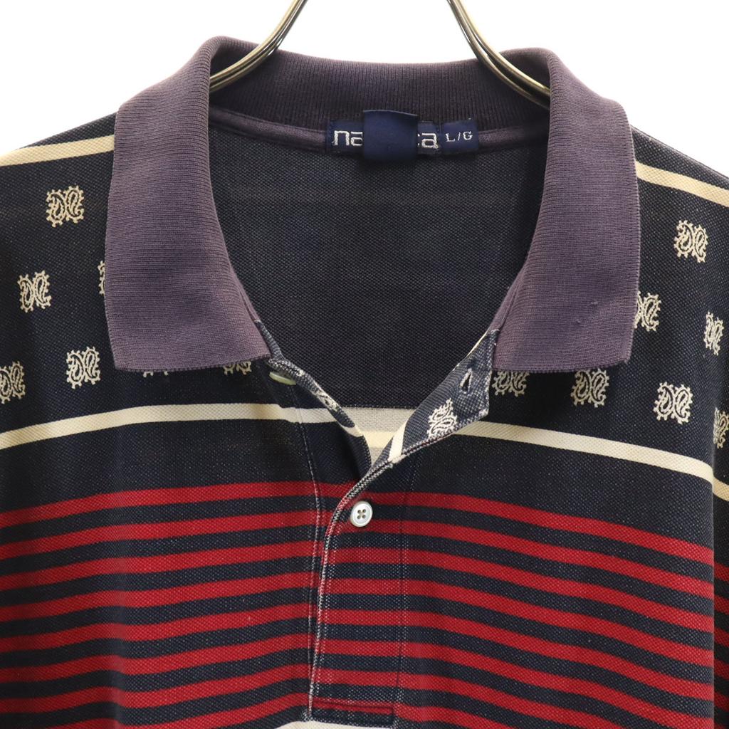 Nautica 90-talls Gammelt Paisley Grensemønster Trekvart ermet Poloskjorte Herre Brukt