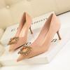 Fashion HOT High Heels Shoes Woman Basic Pumps Nude Flock Cloth Shiny Diamond Buckle Shallow Work Shoe Fashion Sexy Women Shoes Pumps