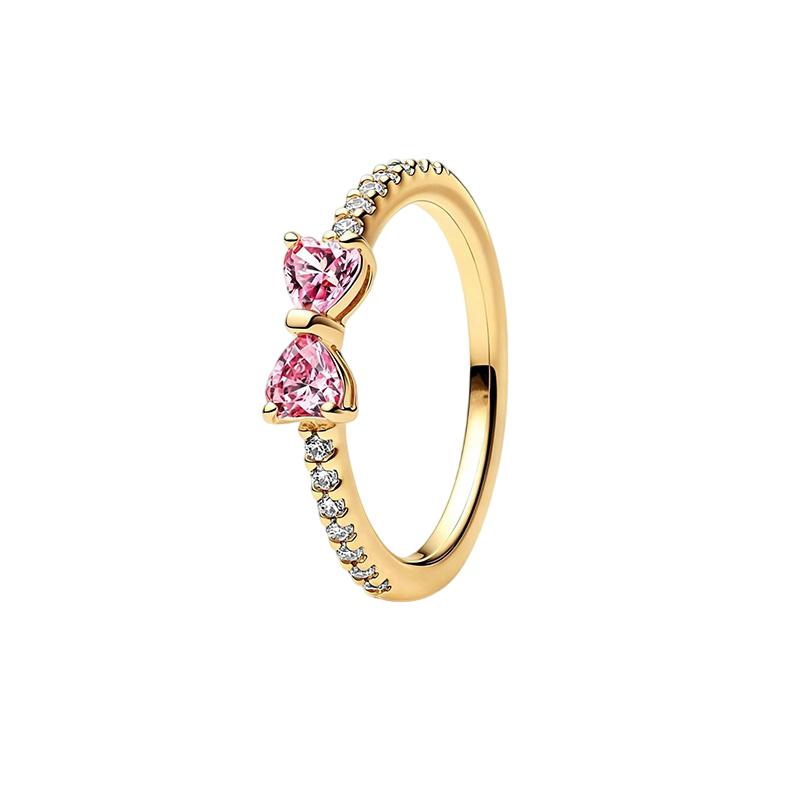 S925 silver new silver bow ring pink color black fashionable niche high-end women's jewelry