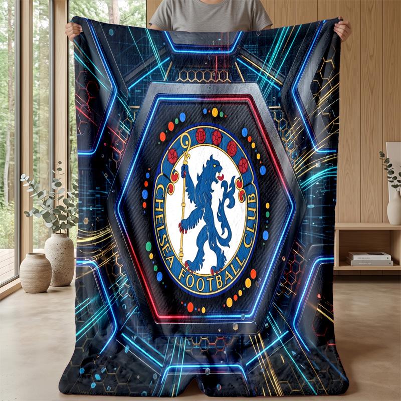 Chelsea FC Theme Blanket Soft Flannel Blanket Plush Throw Blanket Cozy Sofa Bed Blanket for Home Decor