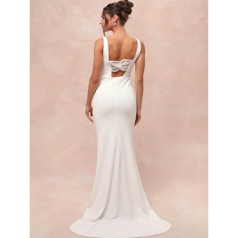 Foreign Trade Order Lu's Twist Simple Backless Sheath Fishtail White Light Wedding Dress Guest Dresses Cocktail Party Jumpsuit Long Dress Women