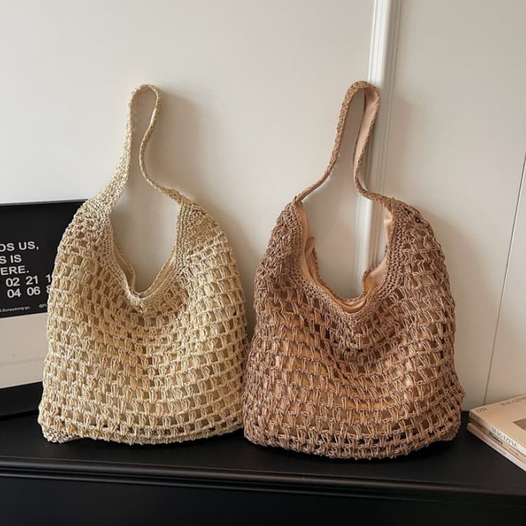 Hook flower hollow woven tote bag women's shoulder beach bag