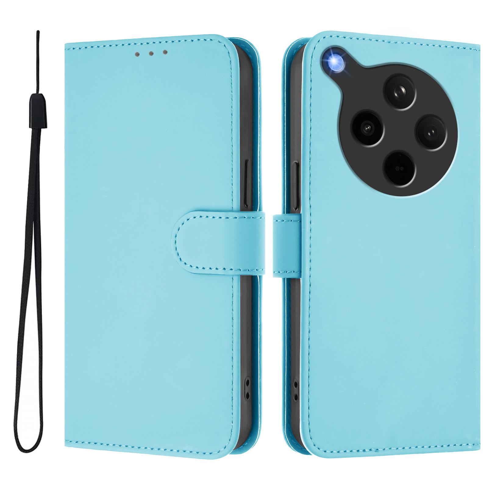 

For Oppo Find X8s+ 5G Case Solid Color Wallet Leather Phone Cover with Strap Sky Blue