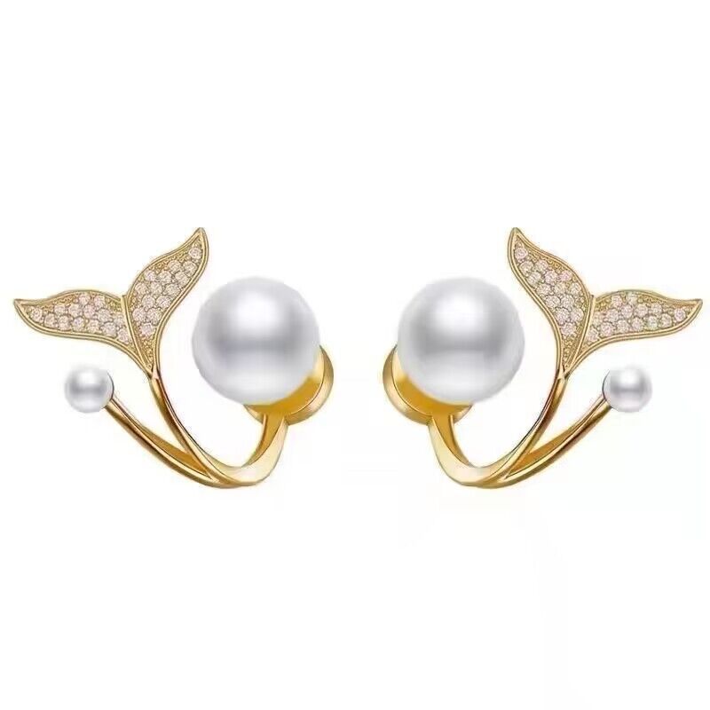 Fishtail Pearl Earrings Internet Celebrity Earrings Fashionable Simple Earrings Women's Silver Needle New Style