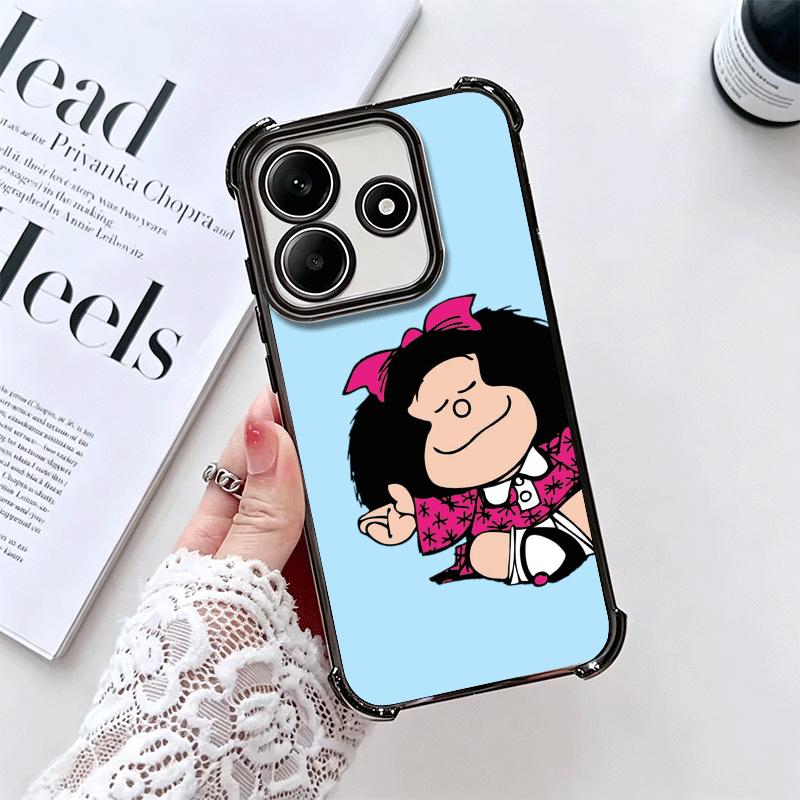 Mafalda Cartoon Cute Plating Phone Case For Xiaomi Redmi Note 14 15 Pro Plus 13 12 11 11S 11T 10 9S 9 5G Anti-Fall Airabag Cover