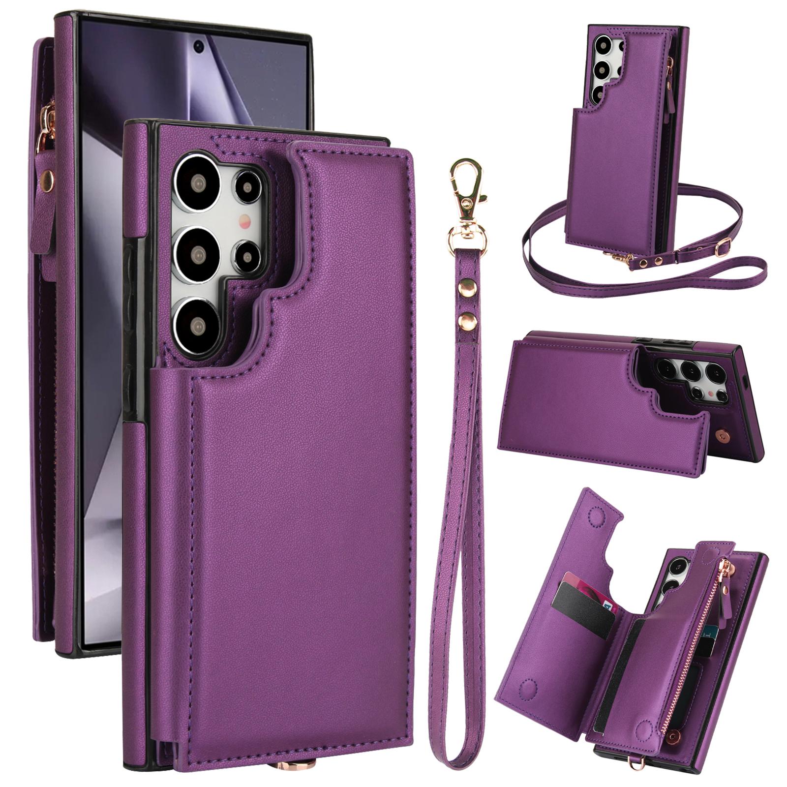 

Crossbody Zipper Magnetic Leather Flip Wallet Phone Case For Samsung S26 Ultra S25 Plus S24 A36 A56 A17 A07 Long Lanyard Cover Galaxy A14 4G светло-фиолетовый
