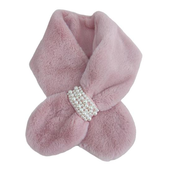 

Cross Scarf Fake Pearl Buckle Faux Rabbit Fur Fuzzy Plush Soft Cold Resistant Solid Color Autumn Winter Women Neck Warmer Collar Scarf for Outdoor розовый
