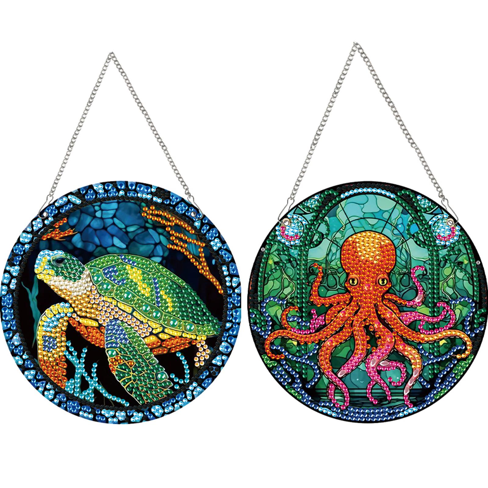 

2pcs Animal Theme 2D Flat DIY Hanging Diamond Art Kits Rhinestone Diamond Art Window Pendants Window Hanging Art for Home Decor