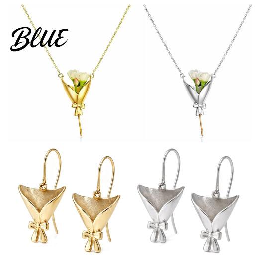Meaningful Flower Gift DIY Bouquet Necklace Earrings Wearable Mini Vase