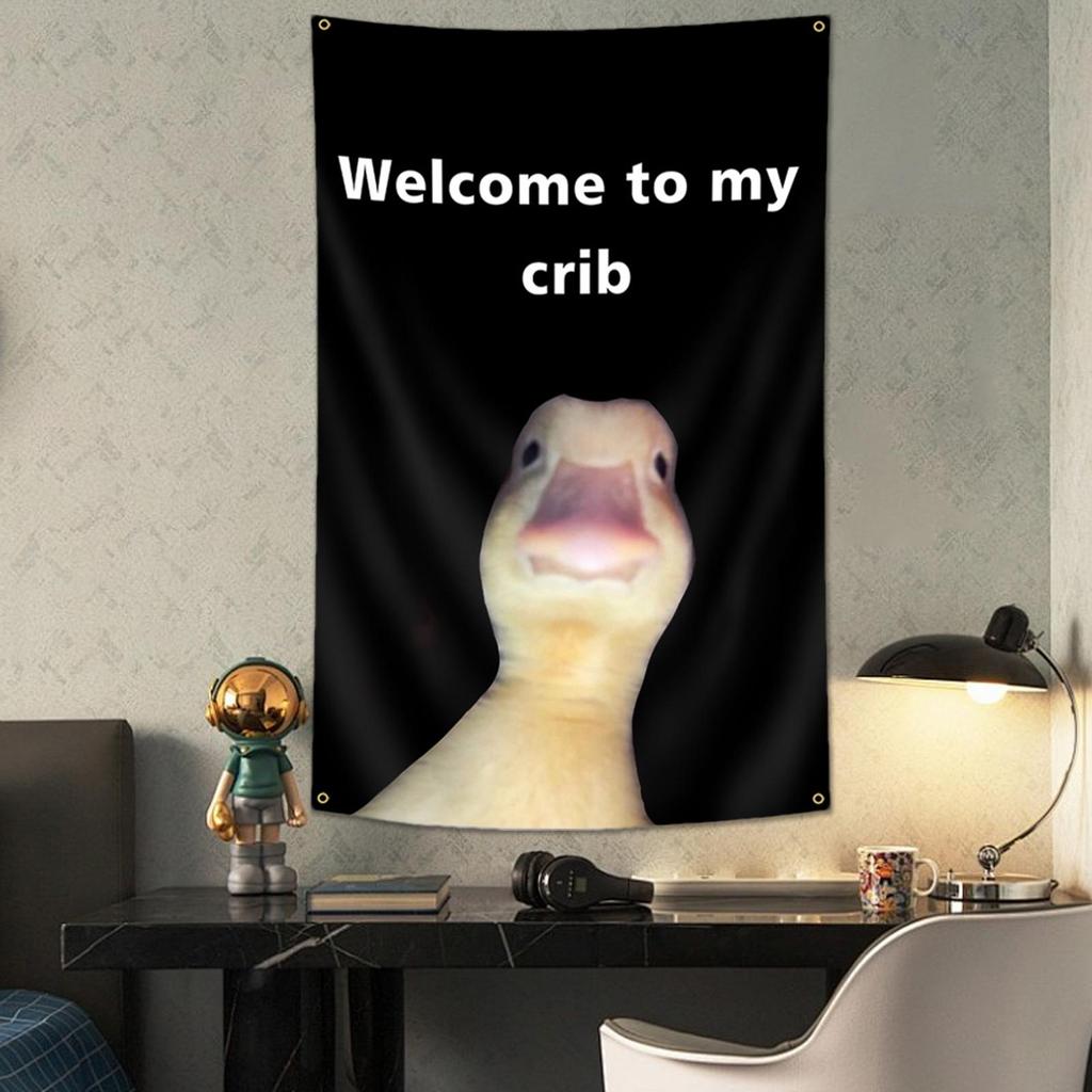 Welcome To My Crib Duck Flag Funny Hangable Duck Flag with Brass Grommets Bedroom Decorations Home Decor Funny Posters Indoor
