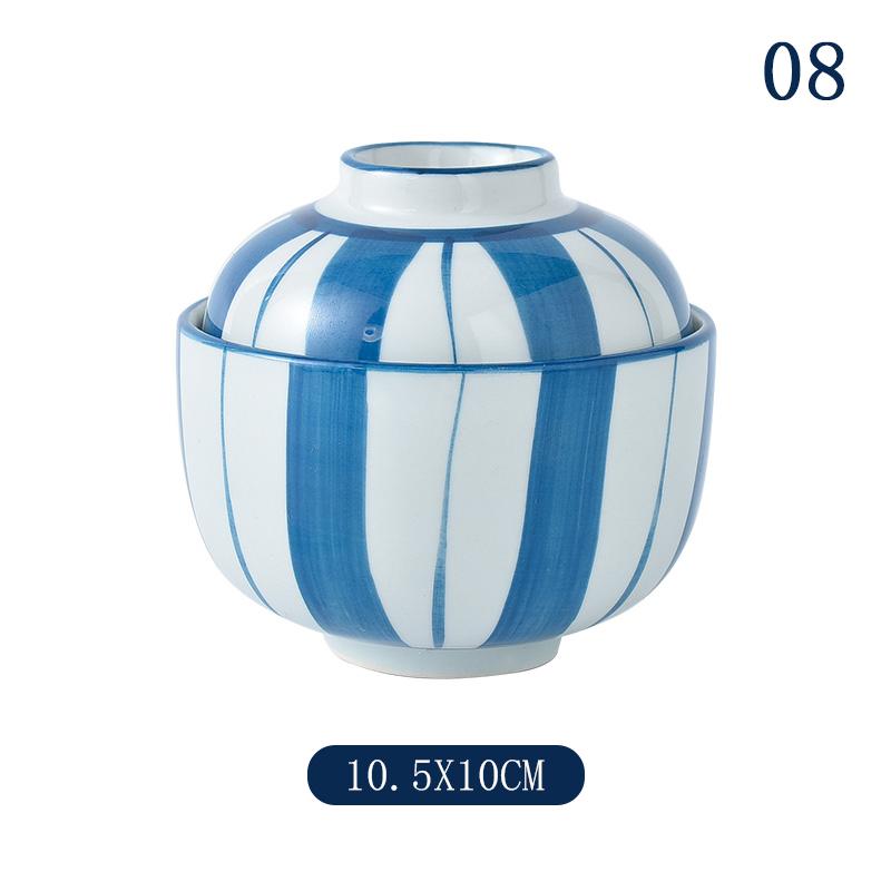 Japanische Suppen-Reisschale mit Deckel Sushi Knödel Würzschale Keramik Eierschale Dessert Traditionelle Miso-Suppenschale Besteck