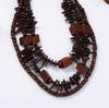 Personality Bohemian ethnic exoticism exaggerated multi-layered wearing beaded geometric wooden women's necklace