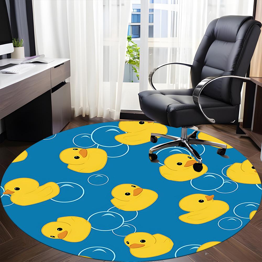 1PC Yellow Duck Bubbles Office Round Area Rug, Mat Suitable For Office, Under Office Chairs Bedroom Living Room Home Decor, Room Deco