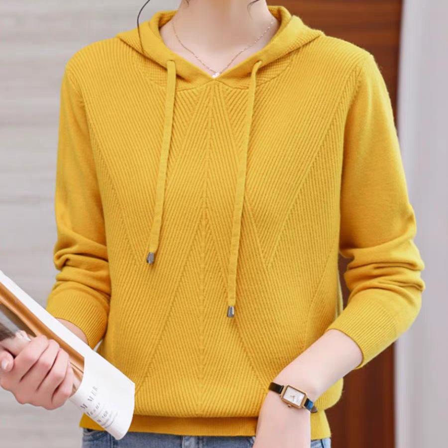 Twill Pullover Sweater Women's 2025 Fashion Casual Loose Solid Color Front Shoulder Hooded Sweater Knitted Spring Girl