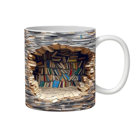 

Yousheng 3D Bookshelf Coffee Mug Creative Multifunctional Ceramic Water Cup with Handle A Library Shelf Space Design Coffee Cup Birthday Christmas C